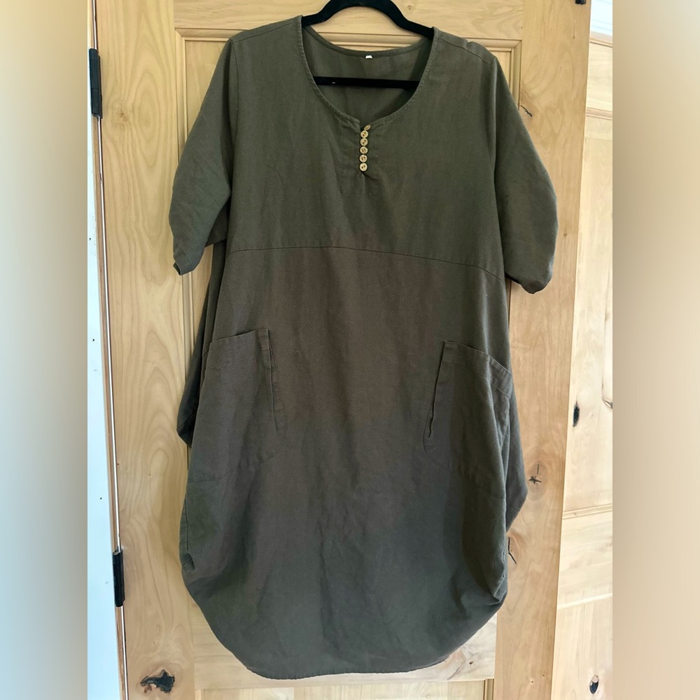 Olive green linen/cotton oversized tunic dress